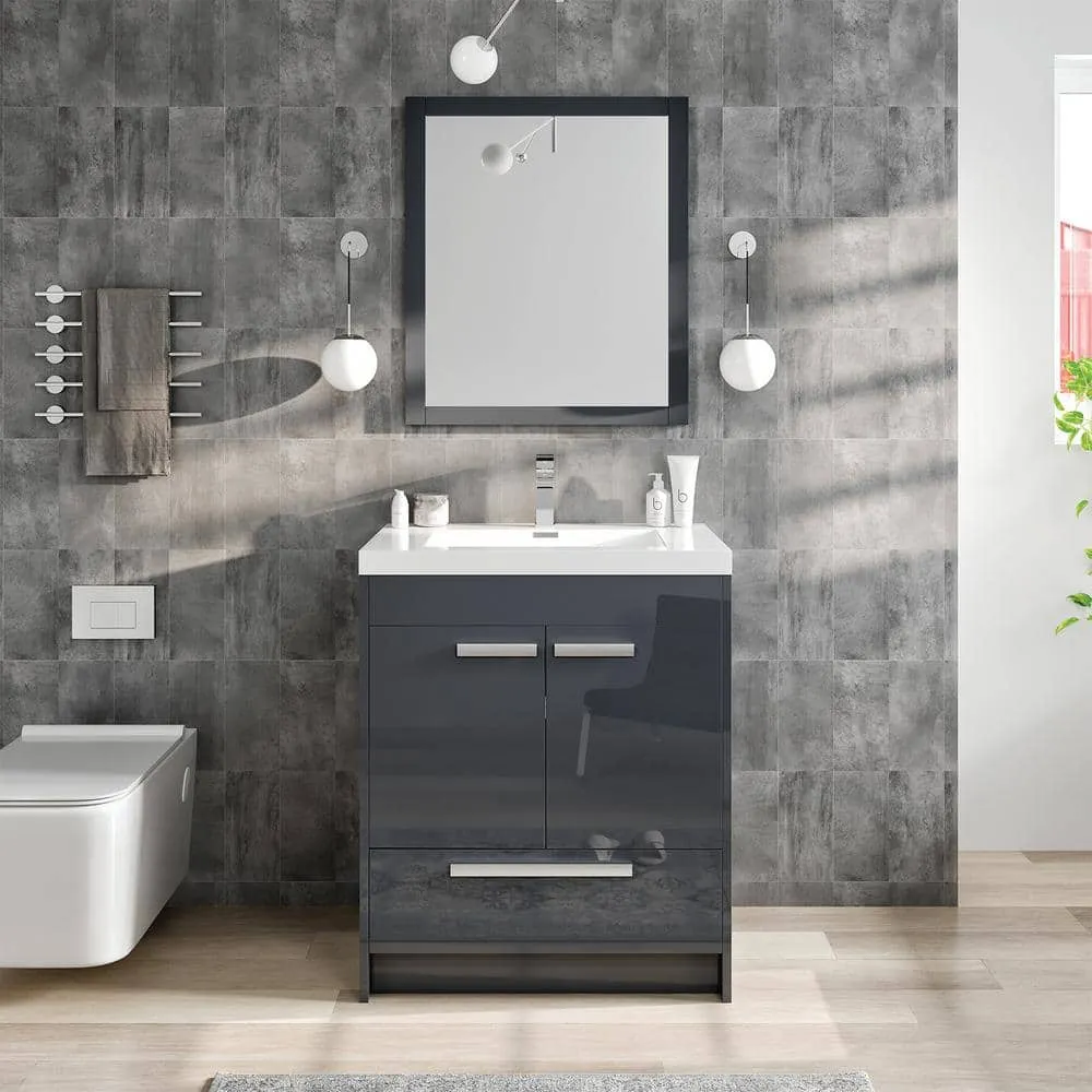 Eviva Lugano 30 in. W x 19 in. D x 36 in. H Single Bath Vanity in Gray with White Acrylic Top with White Integrated Sink, photo 2 of 3