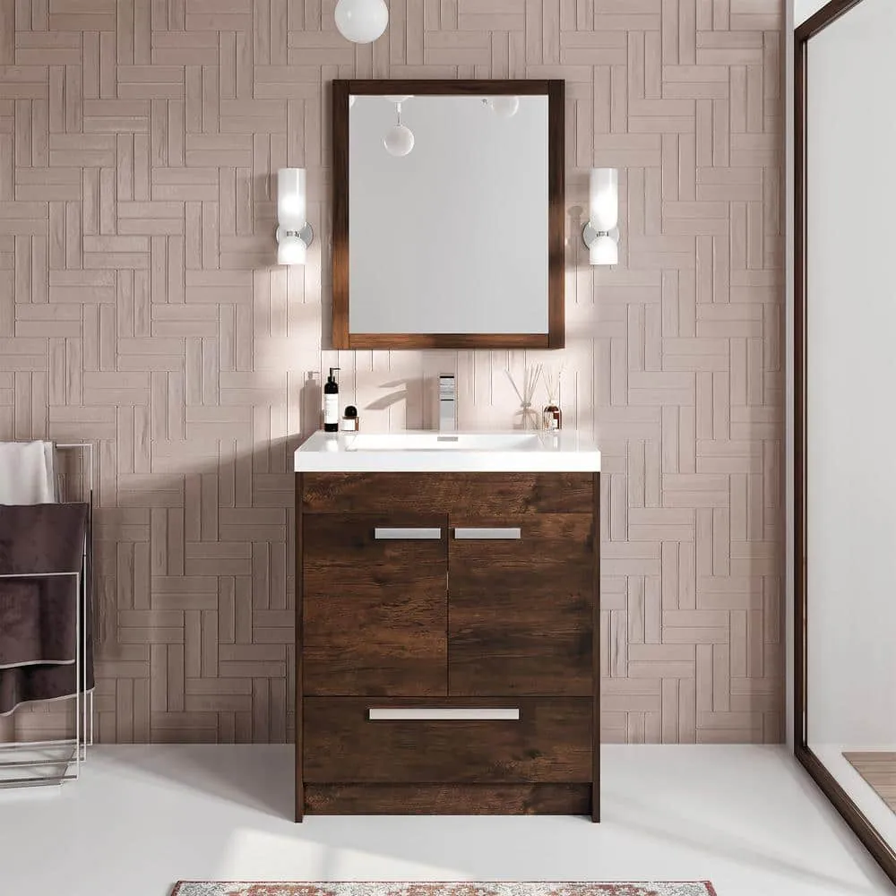 Eviva Lugano 30 in. W x 19 in. D x 36 in. H Single Bath Vanity in Rosewood with White Acrylic Top with White Integrated Sink, photo 2 of 3