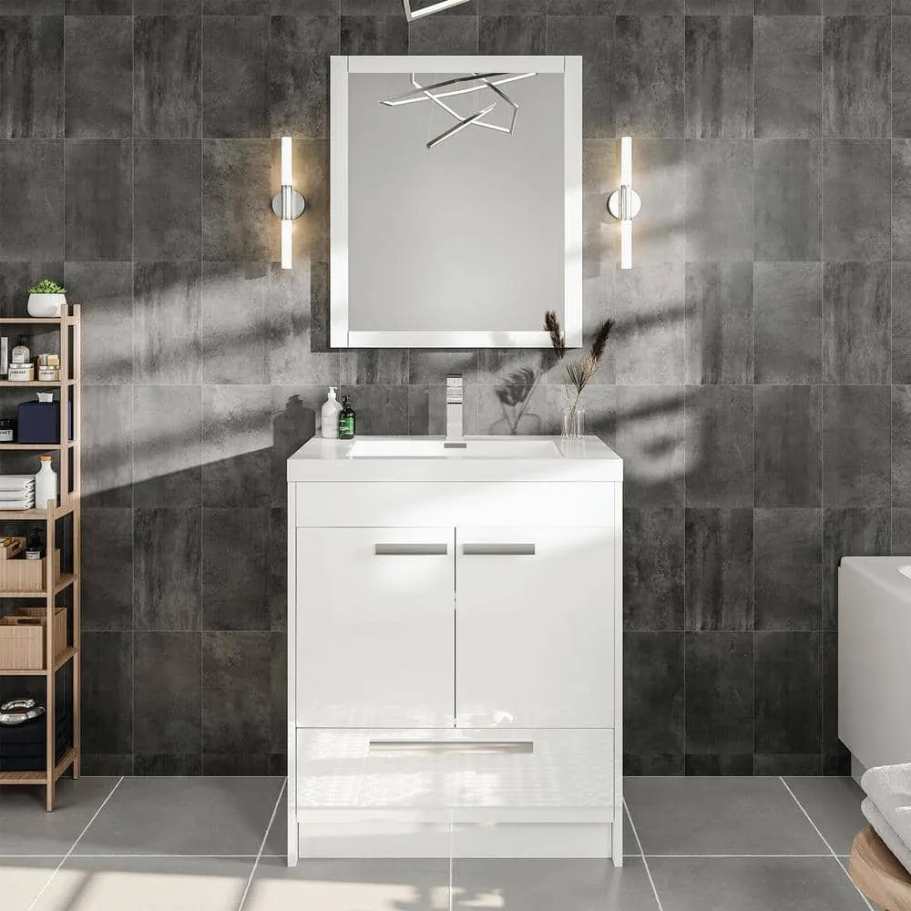 Eviva Lugano 30 in. W x 19 in. D x 36 in. H Single Bath Vanity in White with White Acrylic Top with White Integrated Sink, photo 2 of 3