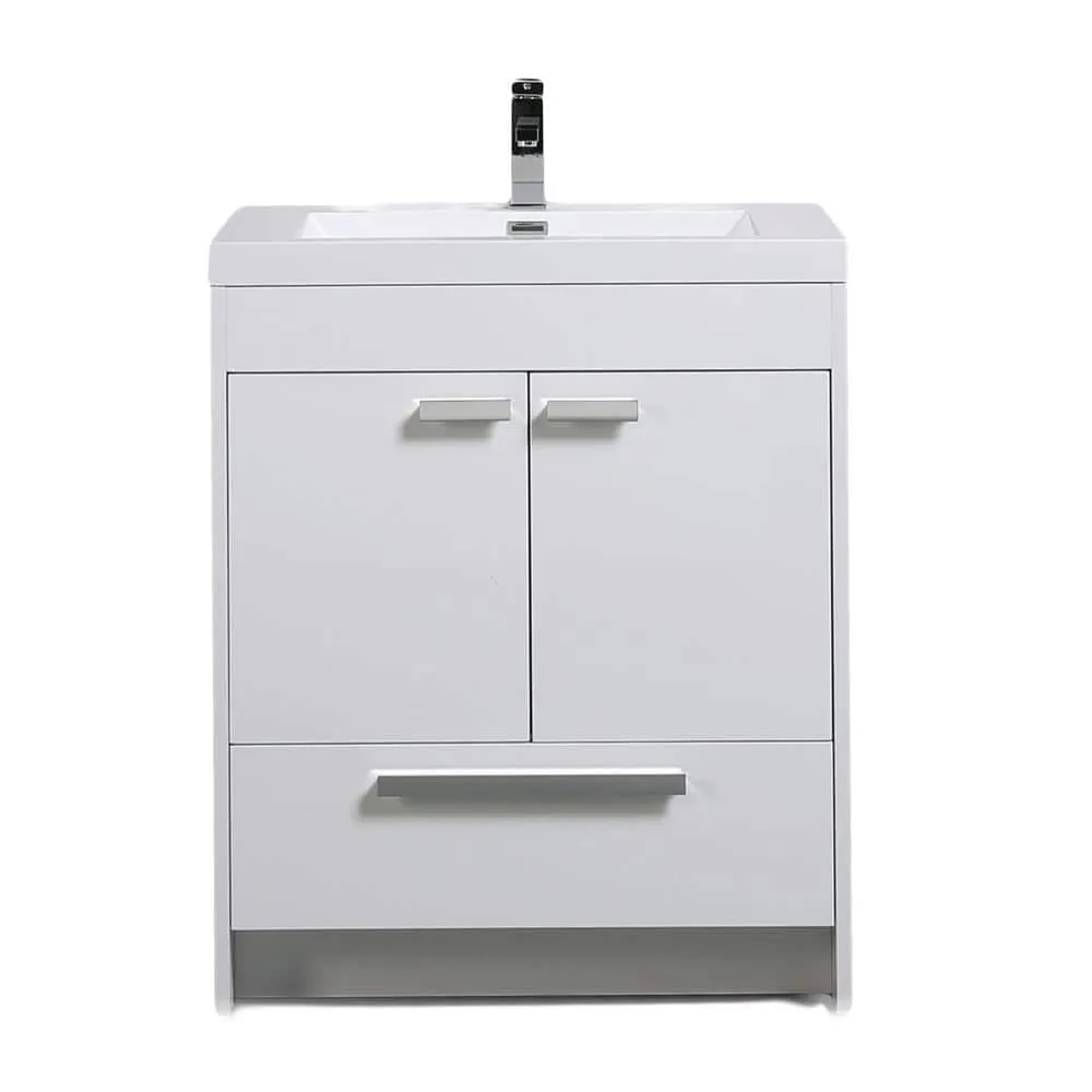 Eviva Lugano 30 in. W x 19 in. D x 36 in. H Single Bath Vanity in White with White Acrylic Top with White Integrated Sink, photo 3 of 3