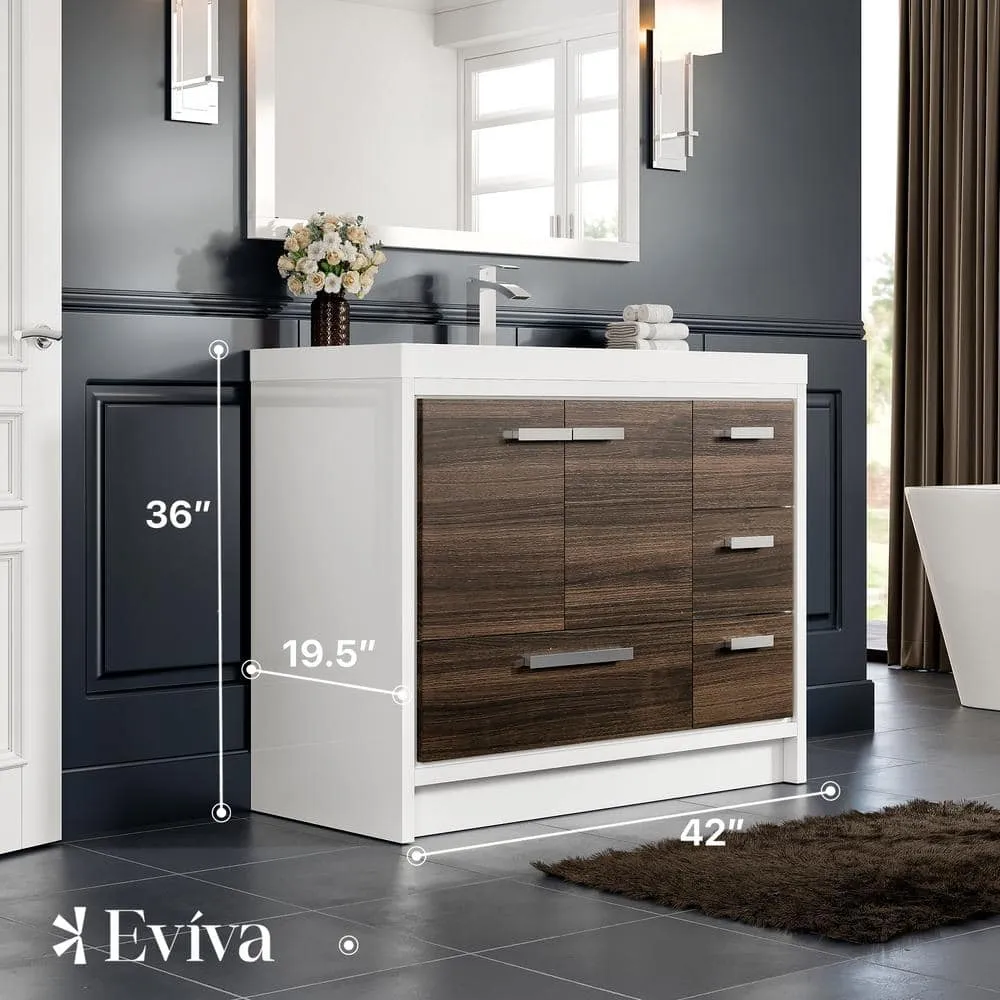 Eviva Grace 42 in. W x 20 in. D x 36 in. H Bathroom Vanity in Gray Oak with White Acrylic Vanity Top with White Sink, photo 3 of 3