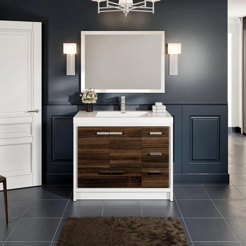 Eviva Grace 42 in. W x 20 in. D x 36 in. H Bathroom Vanity in Gray Oak with White Acrylic Vanity Top with White Sink, photo 2 of 3