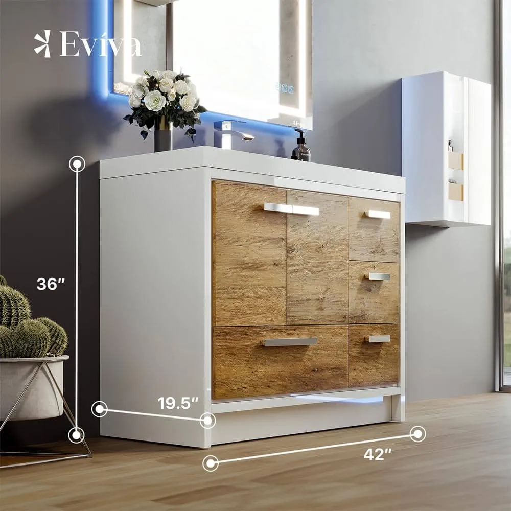 Eviva Grace 42 in. W x 20 in. D x 36 in. H Bathroom Vanity in Natural Oak with White Acrylic Top with White Sink, photo 3 of 3