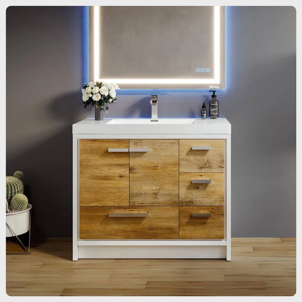 Eviva Grace 42 in. W x 20 in. D x 36 in. H Bathroom Vanity in Natural Oak with White Acrylic Top with White Sink, photo 2 of 3