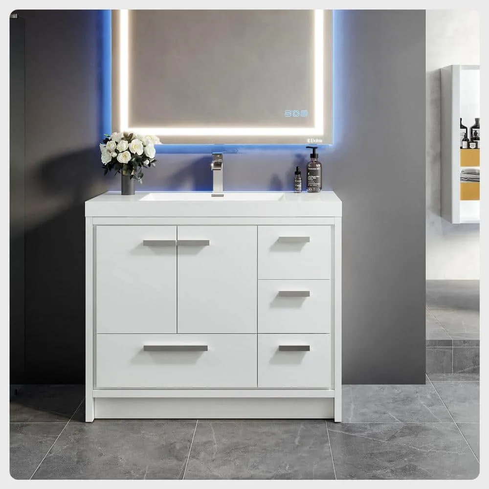 Eviva Grace 42 in. W x 20 in. D x 36 in. H Bathroom Vanity in White with White Acrylic Vanity Top with White Sink, photo 2 of 3