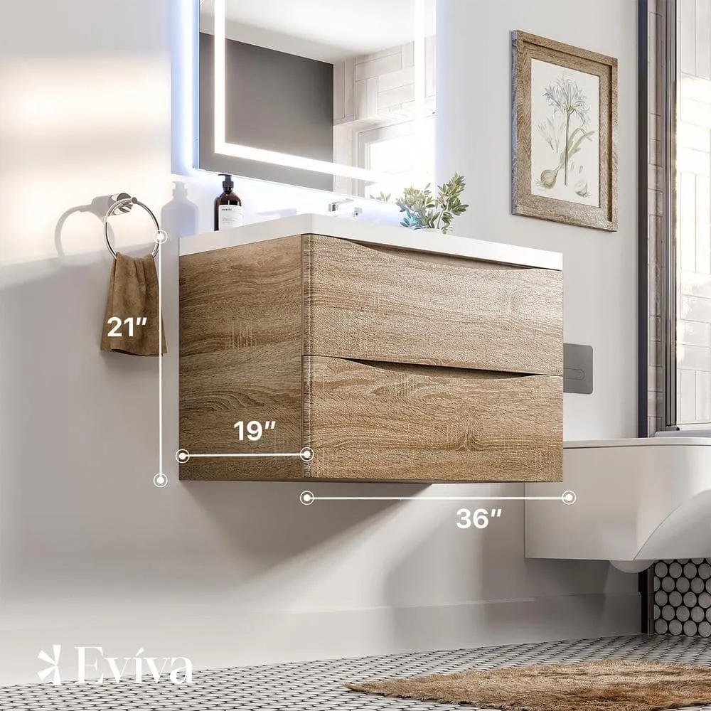 Eviva Smile 36 in. W x 20 in. D x 21 in. H Bathroom Vanity in White Oak with White Acrylic Top with White Sink, photo 3 of 3