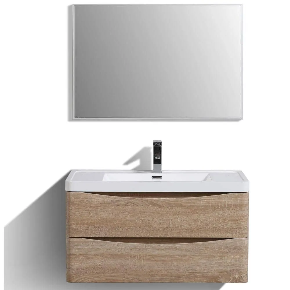 Eviva Smile 36 in. W x 20 in. D x 21 in. H Bathroom Vanity in White Oak with White Acrylic Top with White Sink, photo 2 of 3