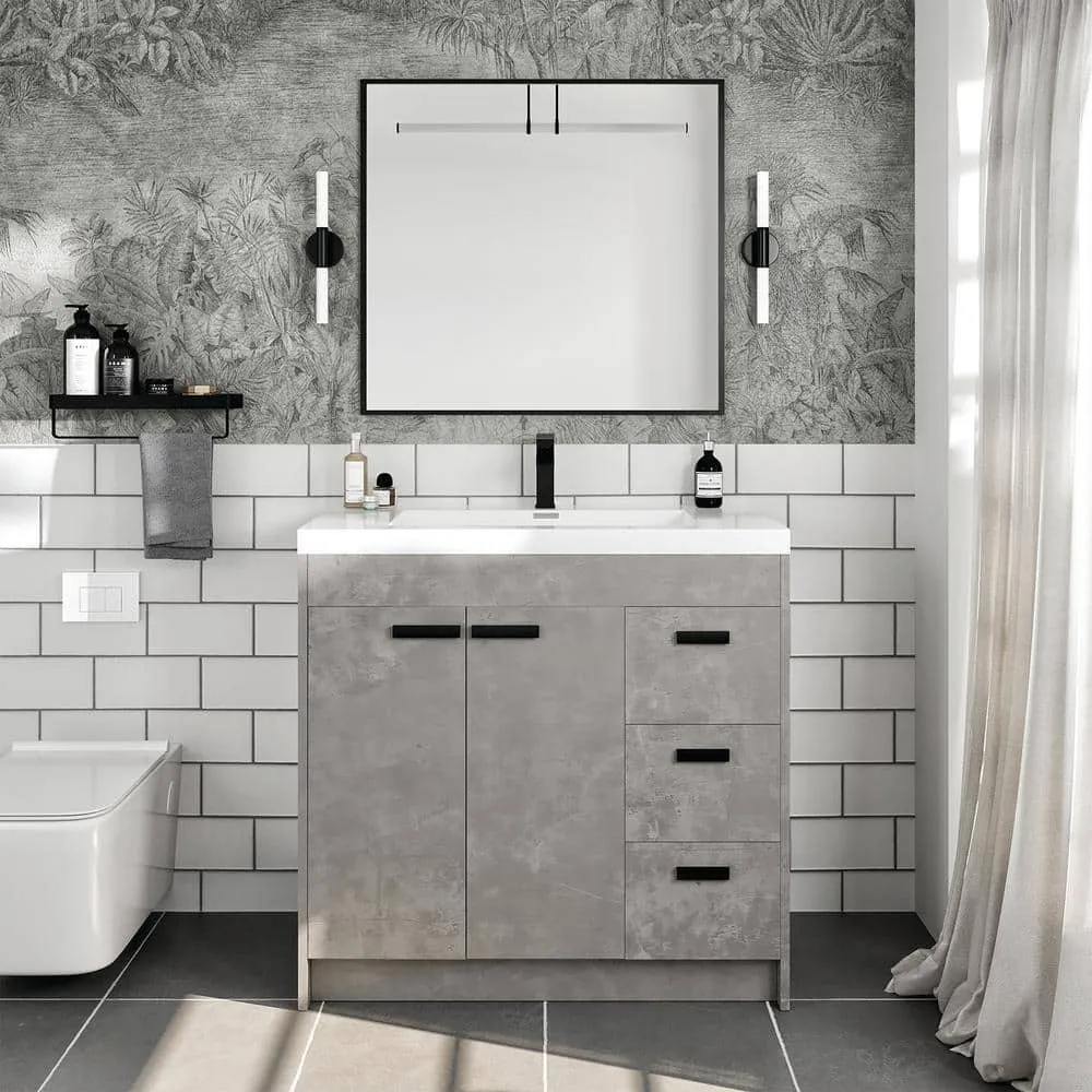 Eviva Lugano 36 in. W x 19 in. D x 36 in. H Single Bath Vanity in Cement Gray W/ White Acrylic Top with White Integrated Sink, photo 2 of 3