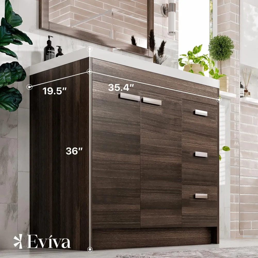 Eviva Lugano 36 in. W x 19 in. D x 36 in. H Single Bath Vanity in Gray Oak with White Acrylic Top with White Integrated Sink, photo 3 of 3