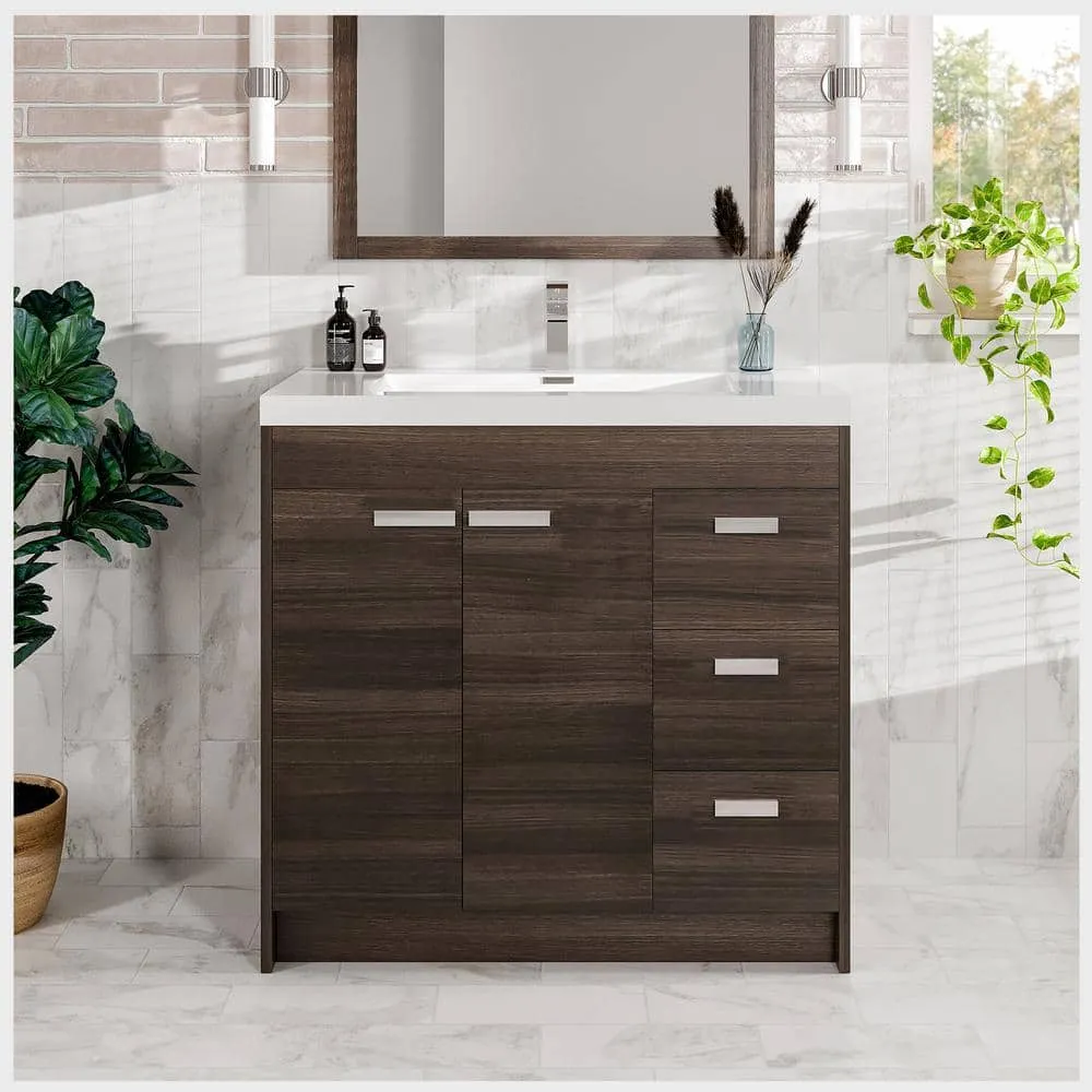 Eviva Lugano 36 in. W x 19 in. D x 36 in. H Single Bath Vanity in Gray Oak with White Acrylic Top with White Integrated Sink, photo 2 of 3