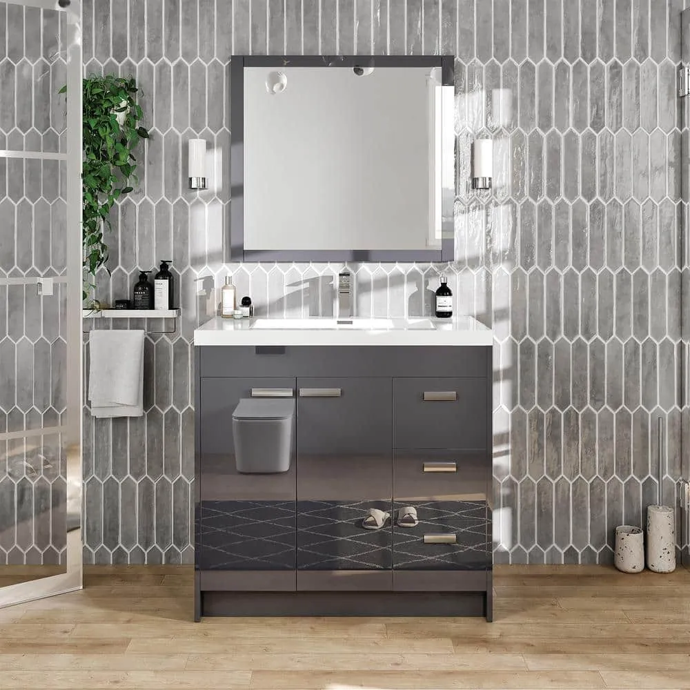 Eviva Lugano 36 in. W x 19 in. D x 36 in. H Single Bath Vanity in Gray with White Acrylic Top and White Integrated Sink, photo 2 of 3