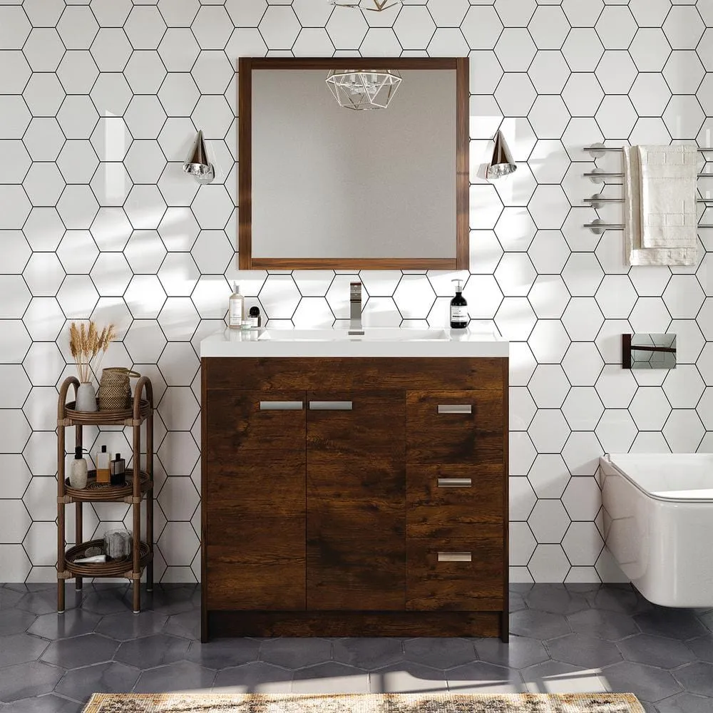 Eviva Lugano 36 in. W x 19 in. D x 36 in. H Single Bath Vanity in Rosewood with White Acrylic Top and White Integrated Sink, photo 2 of 3