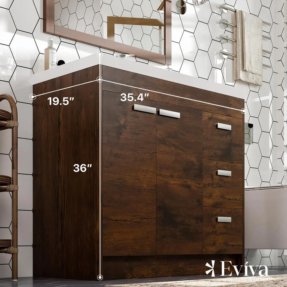 Eviva Lugano 36 in. W x 19 in. D x 36 in. H Single Bath Vanity in Rosewood with White Acrylic Top and White Integrated Sink, photo 3 of 3