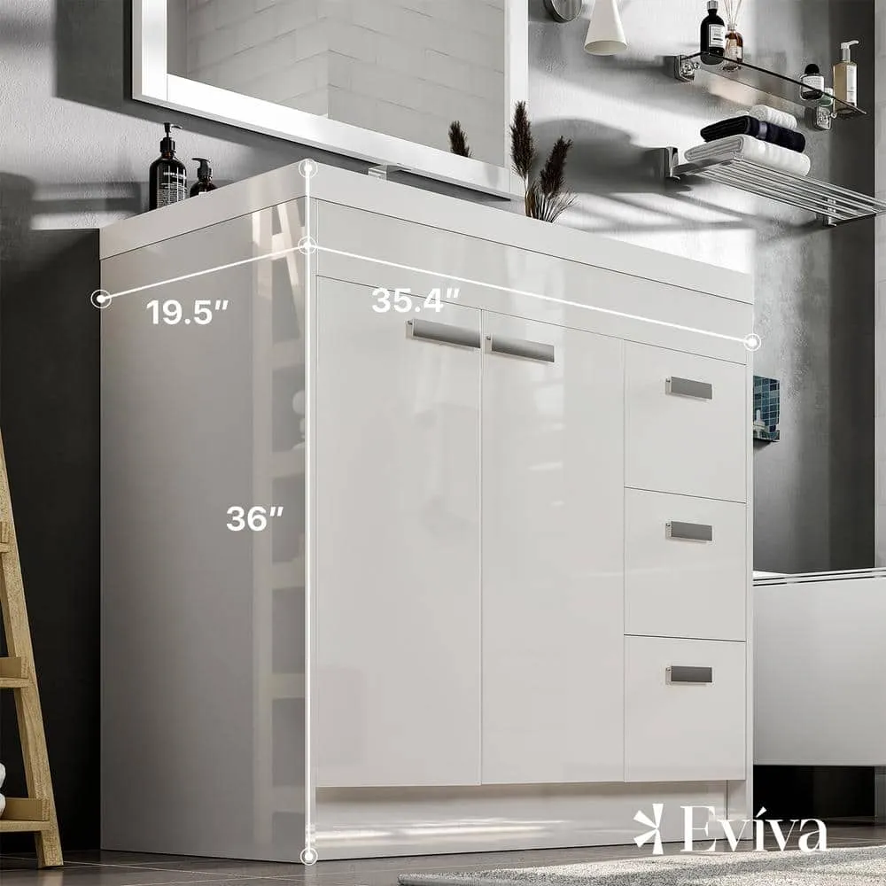 Eviva Lugano 36 in. W x 19 in. D x 36 in. H Single Bath Vanity in White with White Acrylic Top and White Integrated Sink, photo 3 of 3