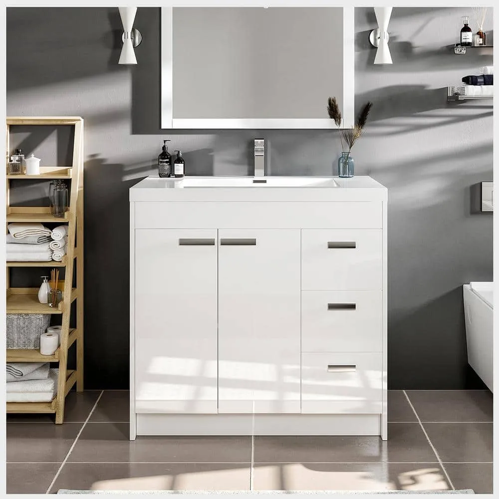 Eviva Lugano 36 in. W x 19 in. D x 36 in. H Single Bath Vanity in White with White Acrylic Top and White Integrated Sink, photo 2 of 3