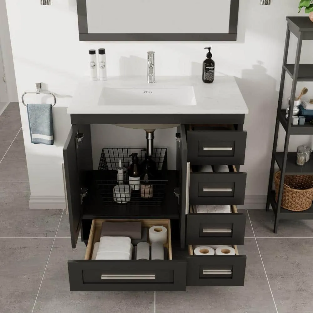 Eviva Loon 30 in. W x 22 in. D x 34 in. H Bathroom Vanity in Espresso with White Carrara Quartz Top with White Sink, photo 2 of 3