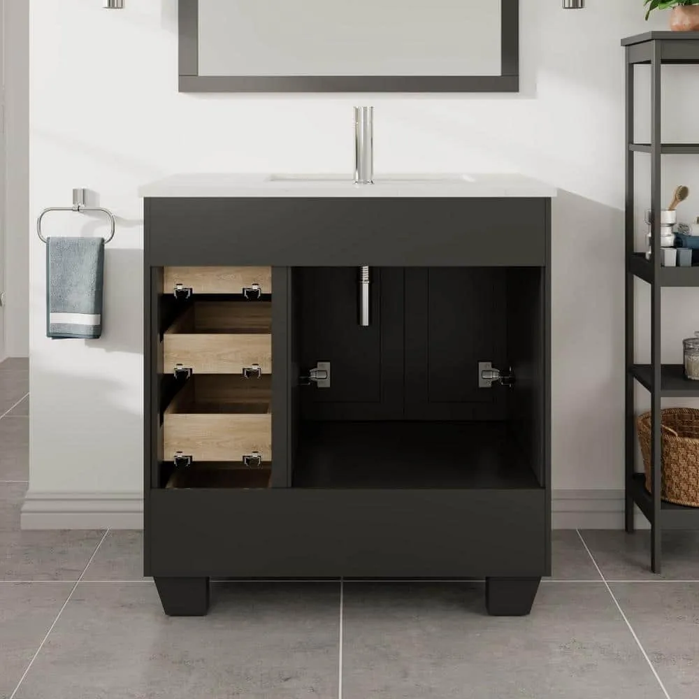 Eviva Loon 30 in. W x 22 in. D x 34 in. H Bathroom Vanity in Espresso with White Carrara Quartz Top with White Sink, photo 3 of 3