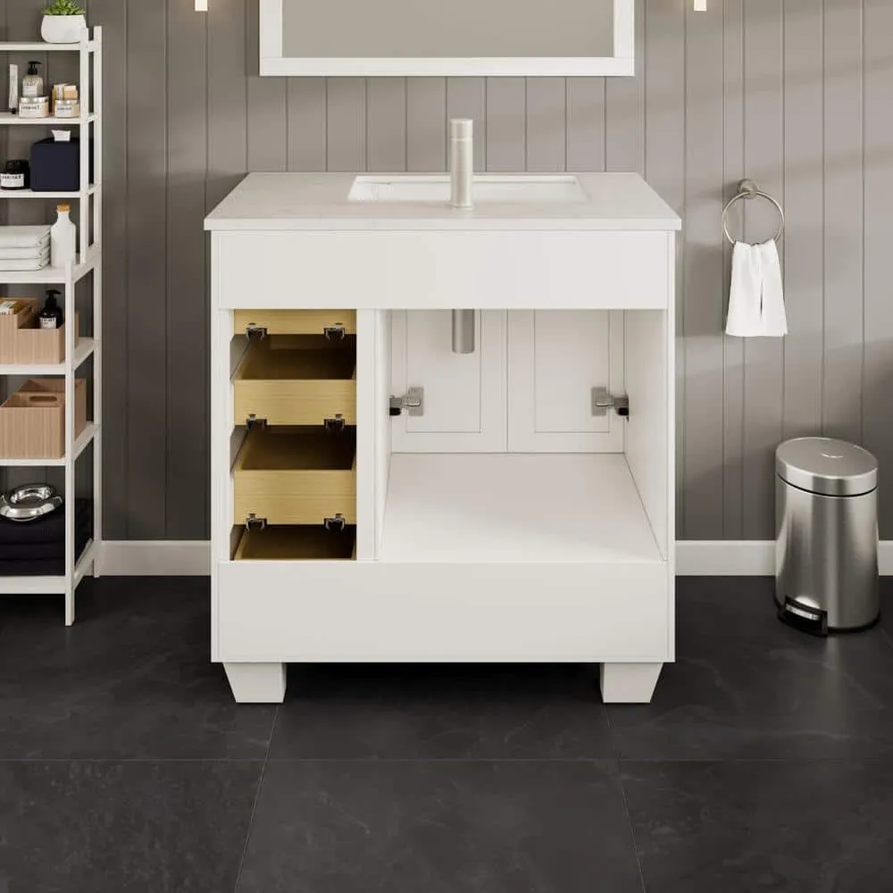Eviva Loon 30 in. W x 22 in. D x 34 in. H Bathroom Vanity in White with White Carrara Quartz Top with White Sink, photo 3 of 3
