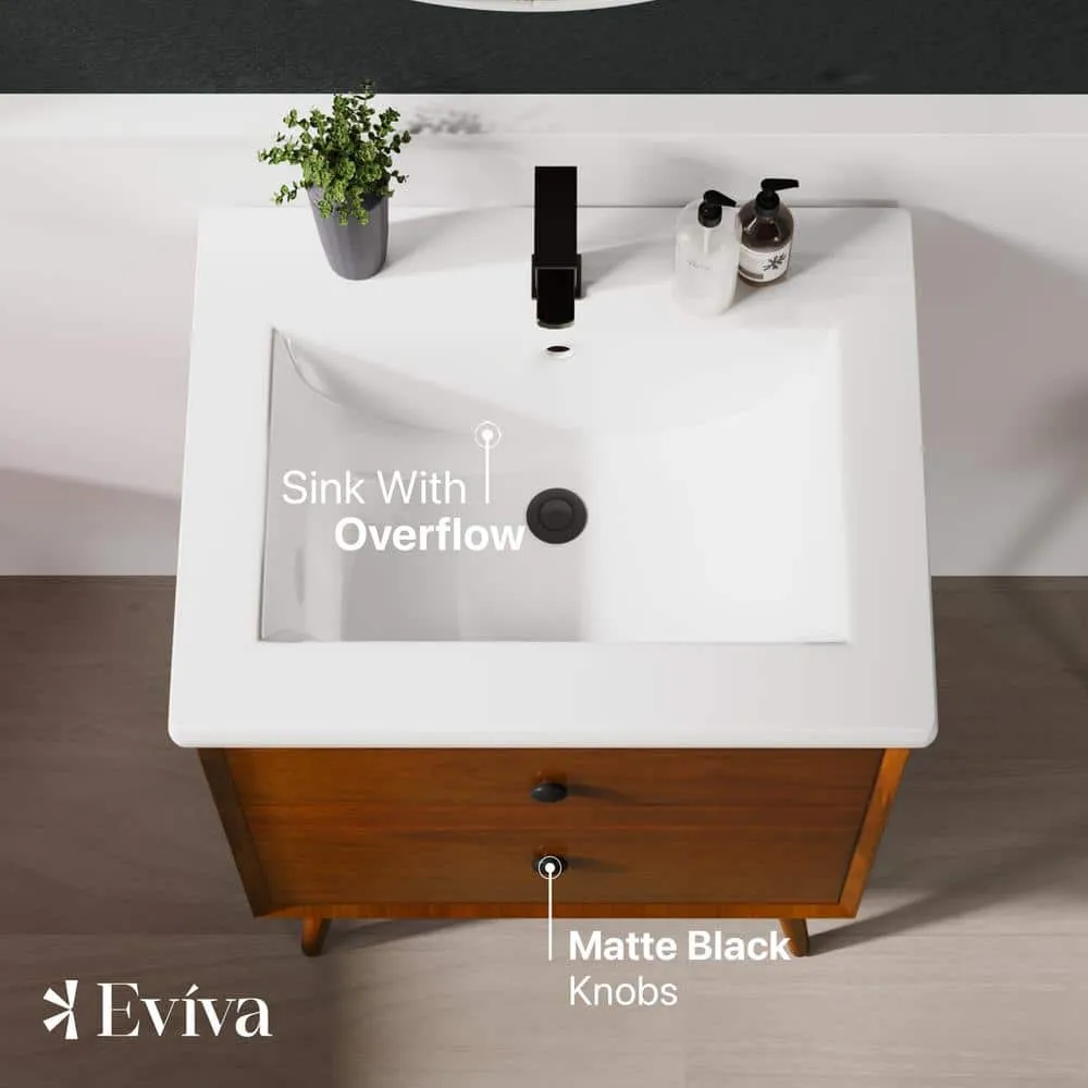 Eviva Caramel 24 in. W x 18 in. D x 34 in. H Single Sink Bath Vanity in Teak with White Porcelain Integrated Vanity Top, photo 3 of 3