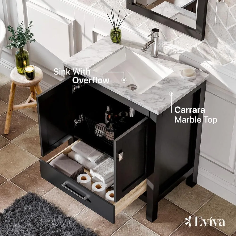 Eviva London 30 in. W x 18 in. D x 34 in. H Bathroom Vanity in Espresso with White Carrara Marble Top with White Sink, photo 3 of 3