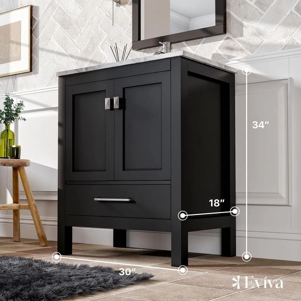 Eviva London 30 in. W x 18 in. D x 34 in. H Bathroom Vanity in Espresso with White Carrara Marble Top with White Sink, photo 2 of 3