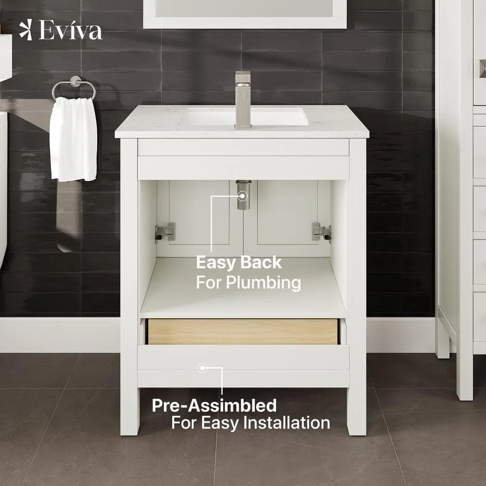 Eviva London 30 in. W x 18 in. D x 34 in. H Single Sink Freestanding Bath Vanity in White with White Carrara Quartz Top, photo 3 of 3