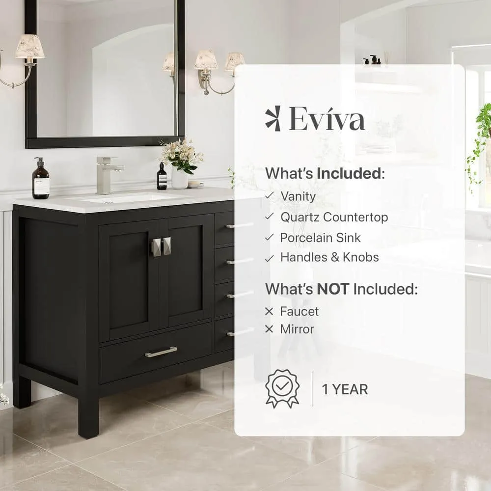Eviva London 42 in. W x 18 in. D x 34 in. H Bathroom Vanity in Espresso with White Carrara Quartz Top with White Sink, photo 2 of 3