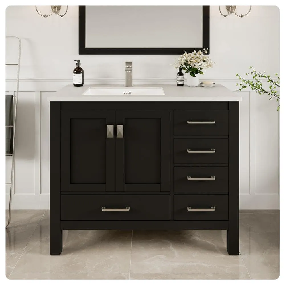 Eviva London 42 in. W x 18 in. D x 34 in. H Bathroom Vanity in Espresso with White Carrara Quartz Top with White Sink, photo 3 of 3