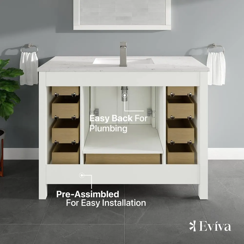 Eviva London 42 in. W x 18 in. D x 34 in. H Single Sink Freestanding Bath Vanity in White with White Carrara Quartz Top, photo 3 of 3