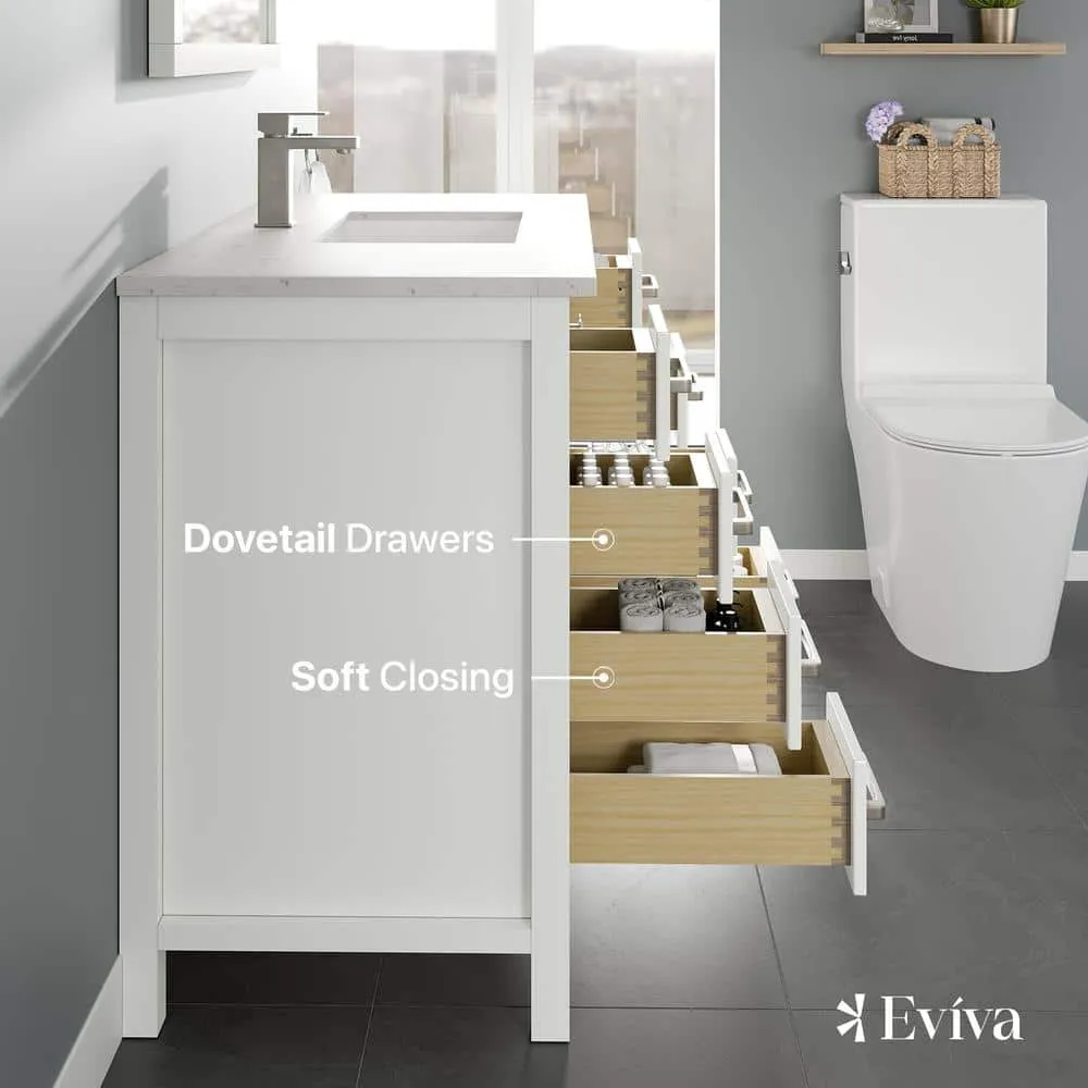 Eviva London 42 in. W x 18 in. D x 34 in. H Single Sink Freestanding Bath Vanity in White with White Carrara Quartz Top, photo 2 of 3
