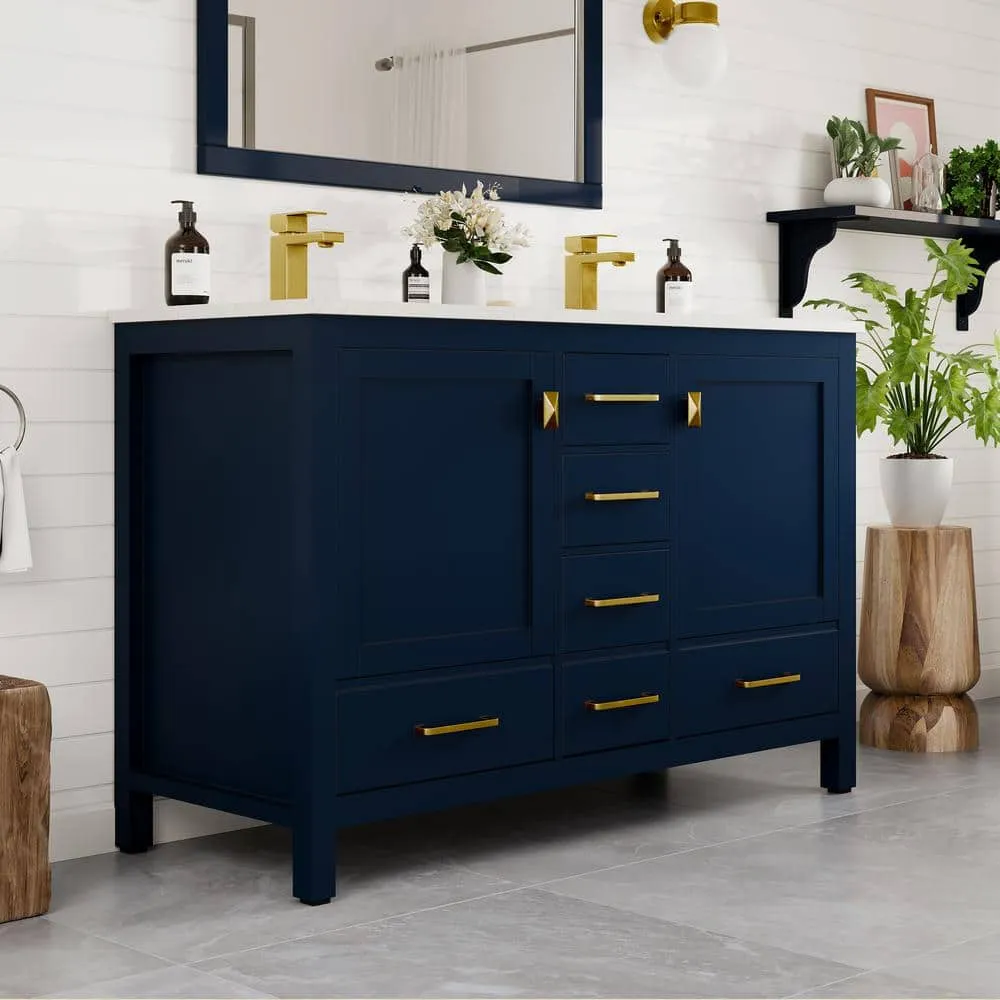 Eviva London 48 in. W x 18 in. D x 34 in. H Double Bathroom Vanity in Blue with White Carrara Marble Top and White Undermount Sinks, photo 3 of 8