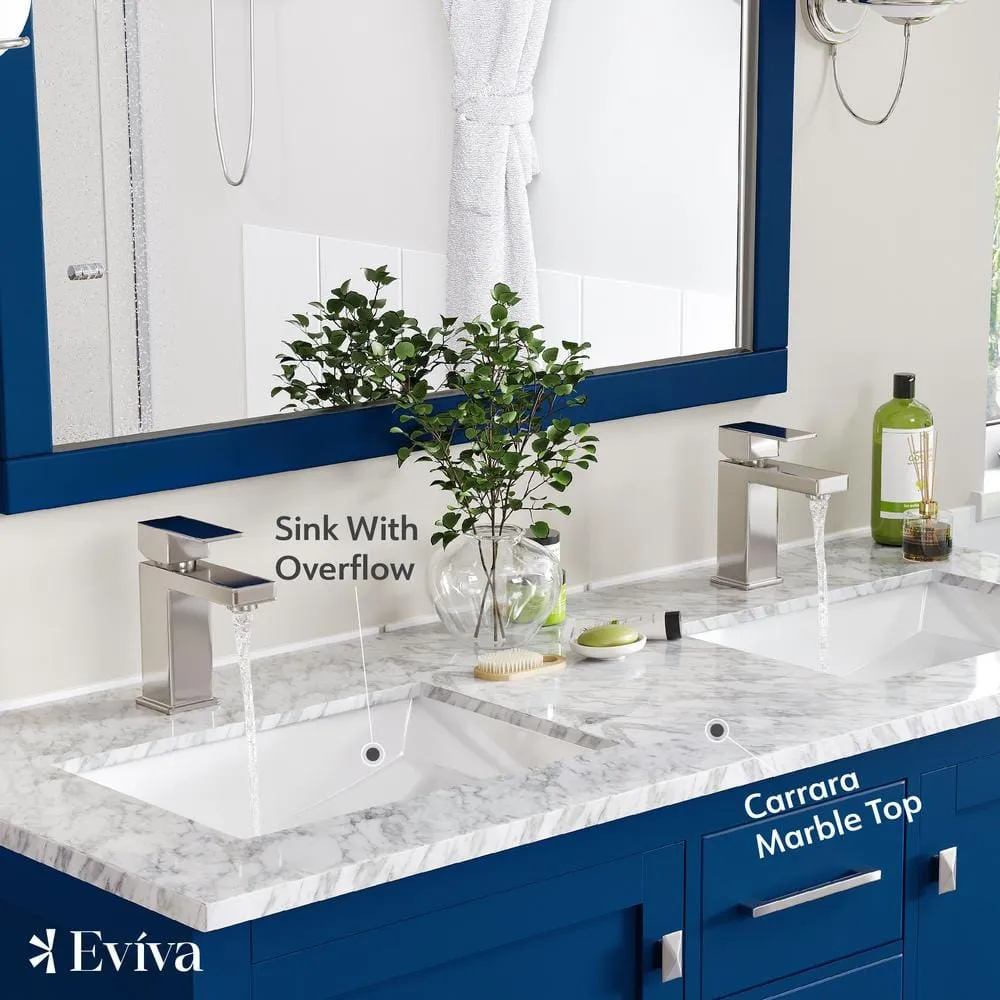 Eviva London 48 in. W x 18 in. D x 34 in. H Double Bathroom Vanity in Blue with White Carrara Marble Top and White Undermount Sinks, photo 8 of 8