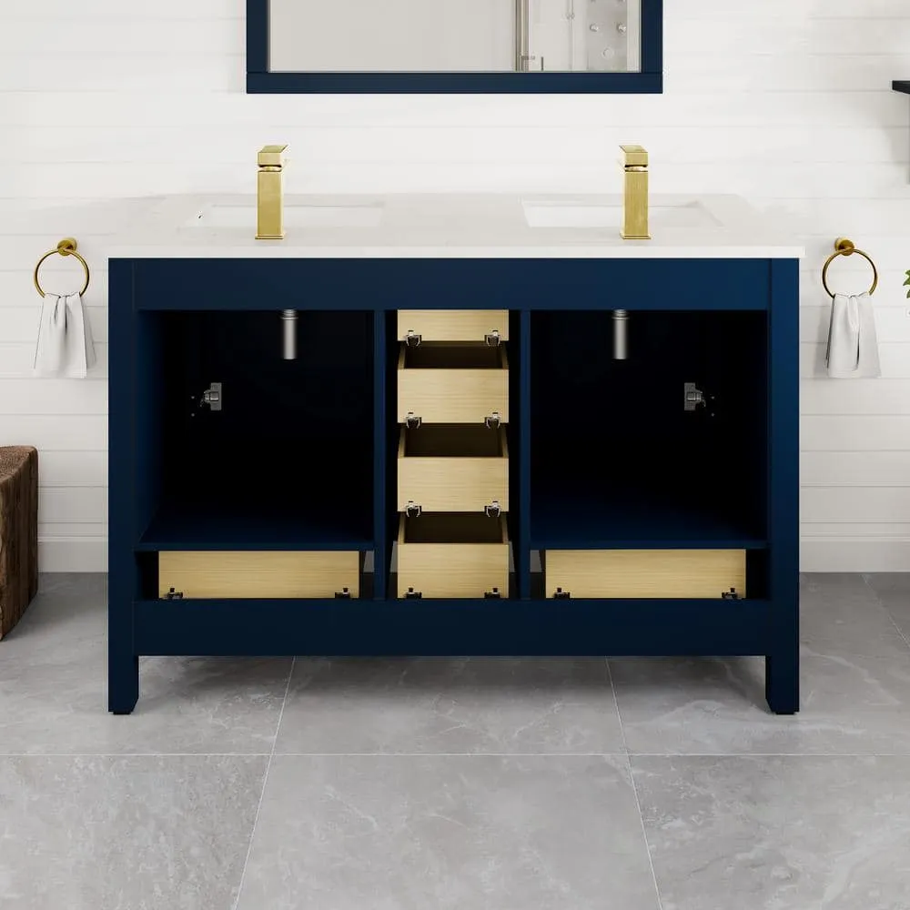 Eviva London 48 in. W x 18 in. D x 34 in. H Double Bathroom Vanity in Blue with White Carrara Marble Top and White Undermount Sinks, photo 4 of 8