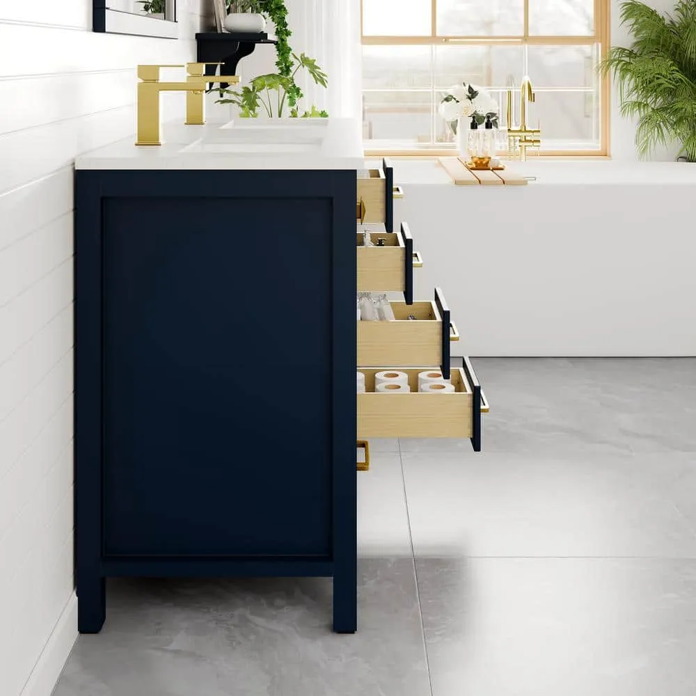 Eviva London 48 in. W x 18 in. D x 34 in. H Double Bathroom Vanity in Blue with White Carrara Marble Top and White Undermount Sinks, photo 2 of 8