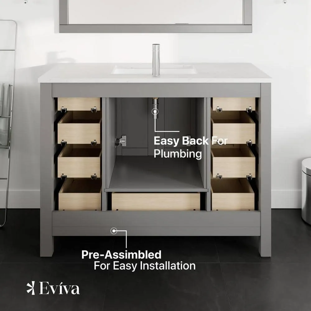 Eviva London 48 in. W x 18 in. D x 34 in. H Single Sink Freestanding Bath Vanity in Gray with White Carrara Quartz Top, photo 3 of 3