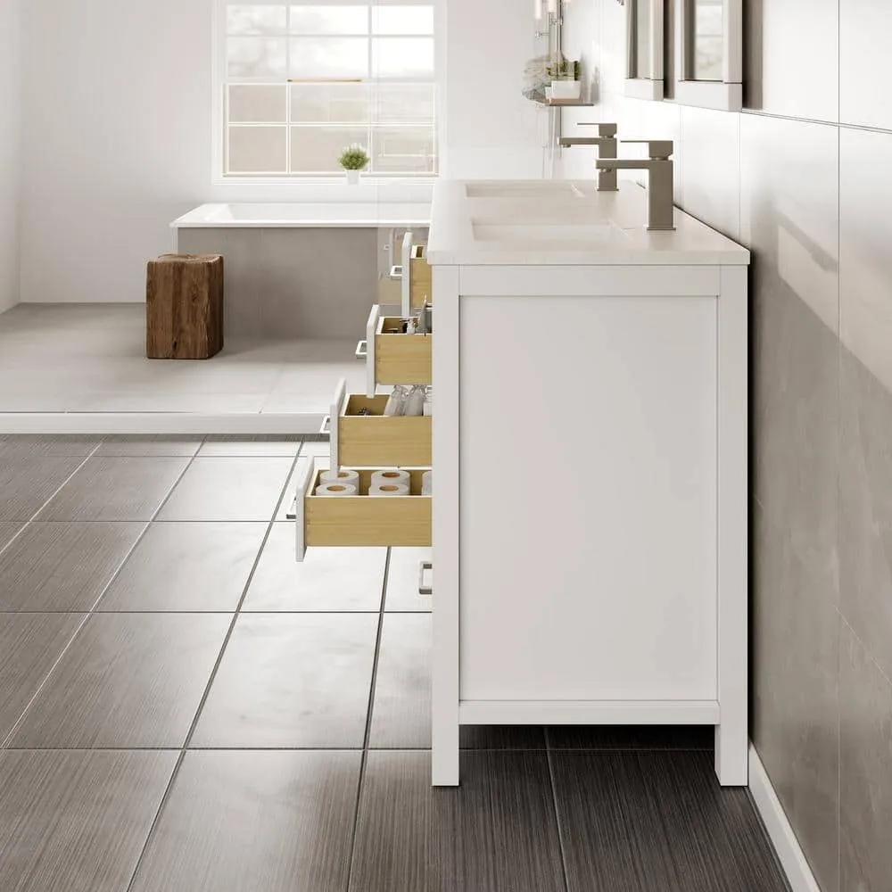 Eviva London 60 in. W x 18 in. D x 34 in. H Double Bathroom Vanity in Gray with White Carrara Marble Top and White Sinks, photo 3 of 8