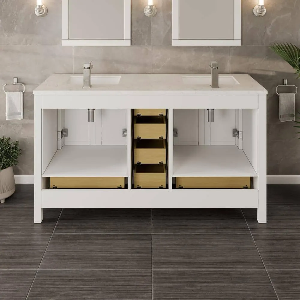 Eviva London 60 in. W x 18 in. D x 34 in. H Double Bathroom Vanity in Gray with White Carrara Marble Top and White Sinks, photo 5 of 8