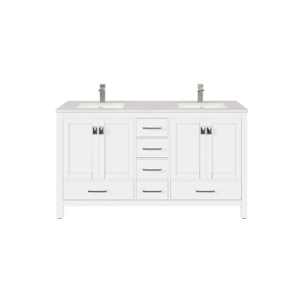 Eviva London 60 in. W x 18 in. D x 34 in. H Double Bathroom Vanity in Gray with White Carrara Marble Top and White Sinks, photo 2 of 8