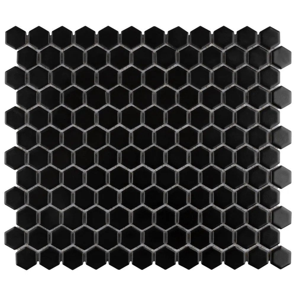 Merola Tile Metro Hex Matte Black 10-1/4 in. x 11-7/8 in. x 5 mm Porcelain Mosaic Tile, photo 3 of 8