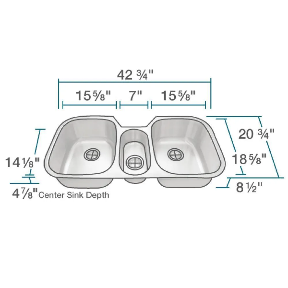 All-in-One Undermount Stainless Steel 43 in. Triple Bowl Kitchen Sink, photo 3 of 12