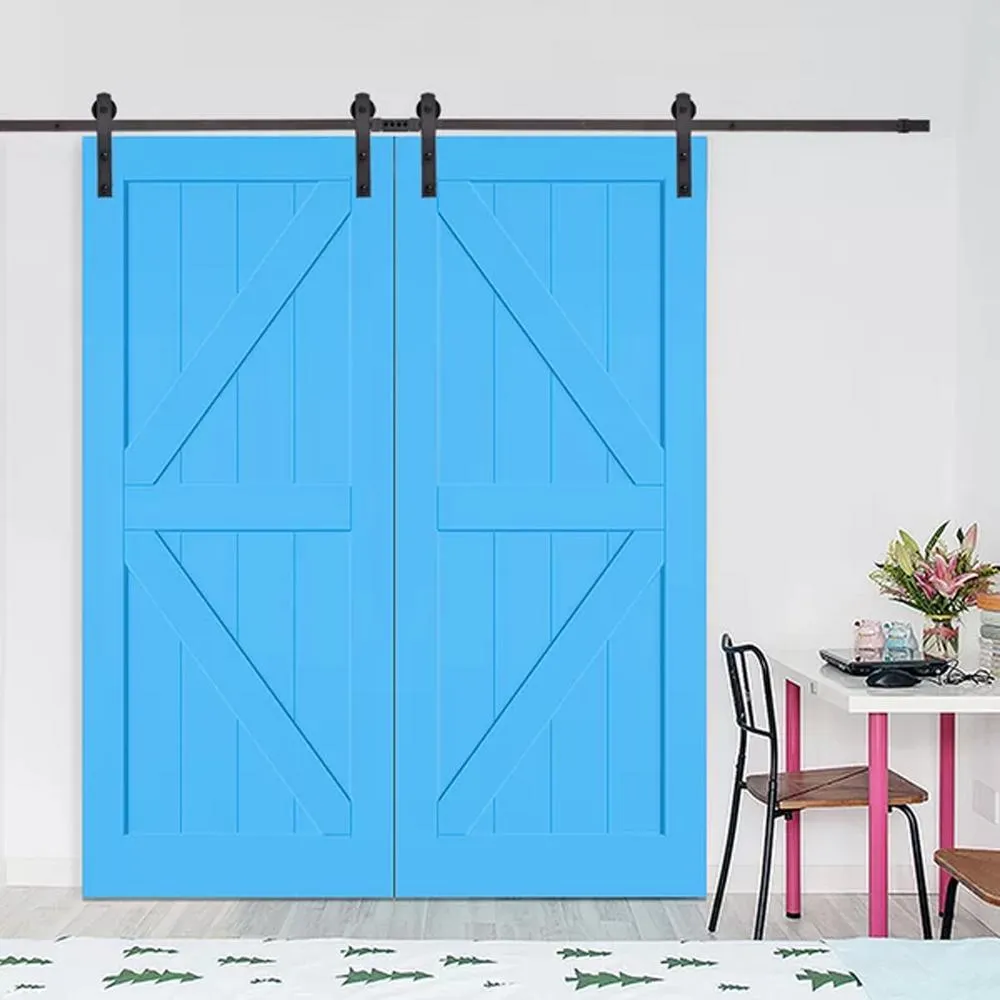 CALHOME 144 in. Antique Bronze Classic Straight Strap Double Track Barn Door Hardware Kit, photo 2 of 6