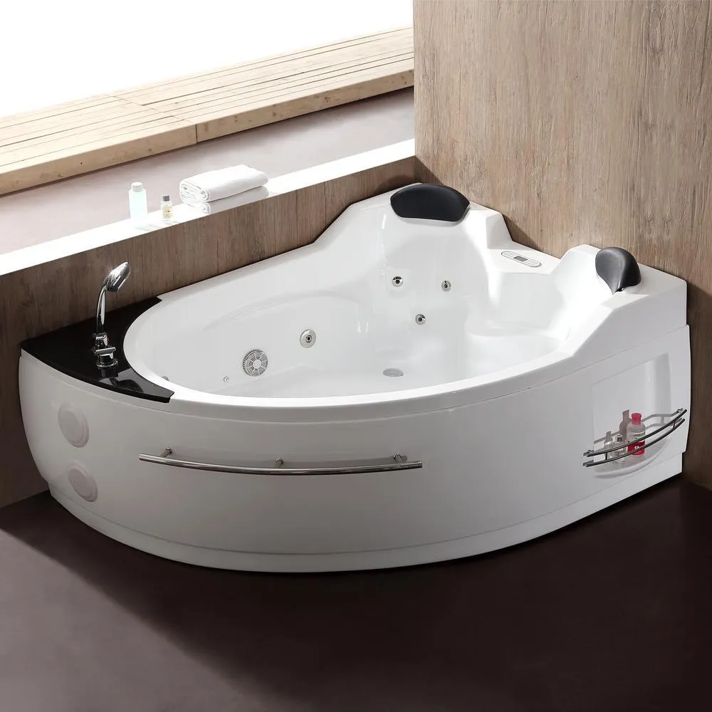 EAGO 71 in. Acrylic Left Drain Corner Apron Front Whirlpool Bathtub in White, photo 9 of 11