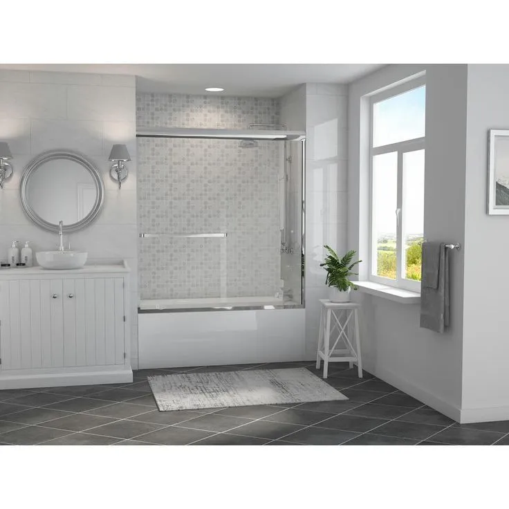 Paragon 3/16 B Series 64 in. x 57 in. Semi-Framed Sliding Tub Door with Towel Bar in Brushed Nickel and Clear Glass, photo 4 of 5