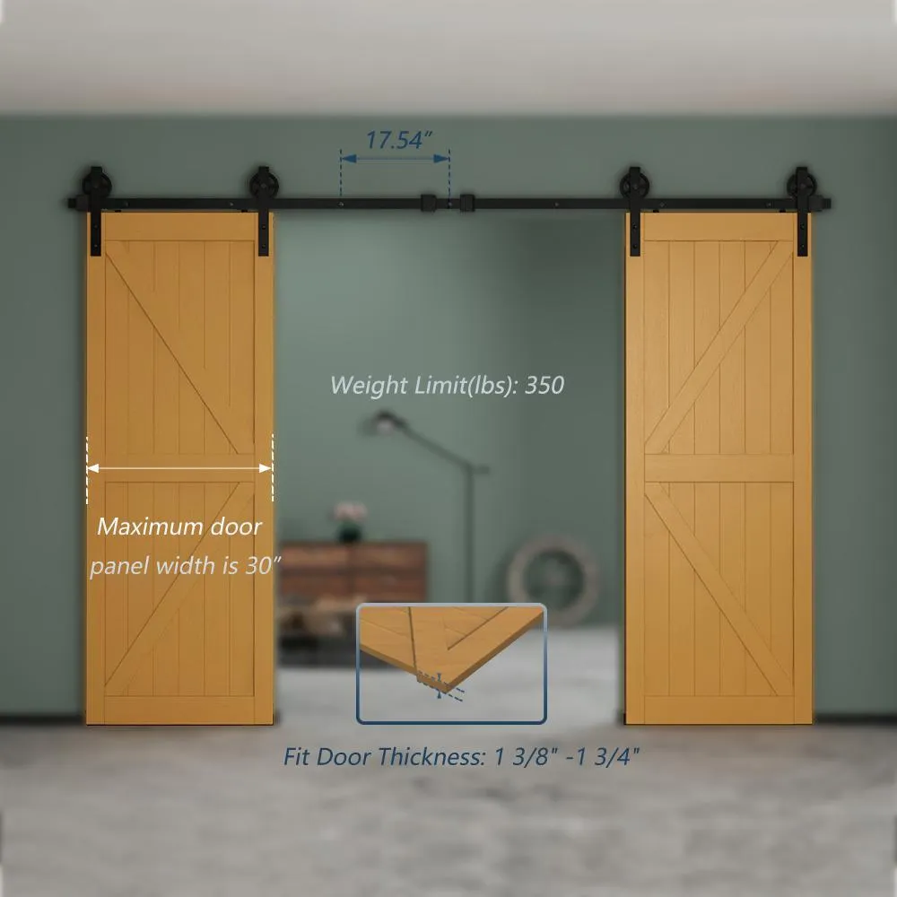 10 ft./120 in. Black Steel Sliding Barn Door Track and Hardware Kit for Double Doors with Floor GuideBigwheel J Shape), photo 5 of 6