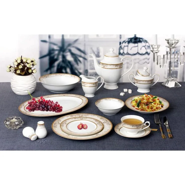 57-Piece Patterned Gold Accent Bone China Dinnerware Set (Service for 8), photo 2 of 5