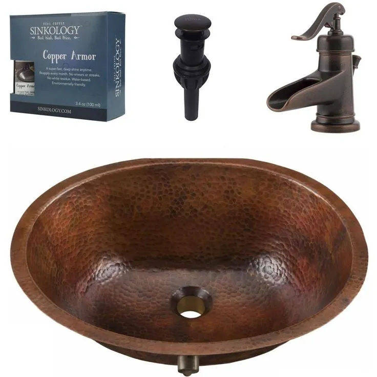 SINKOLOGY Freud Undermount 19 in. All-In-One Bathroom Sink with Pfister Centerset Bronze Faucet and Drain, photo 7 of 8