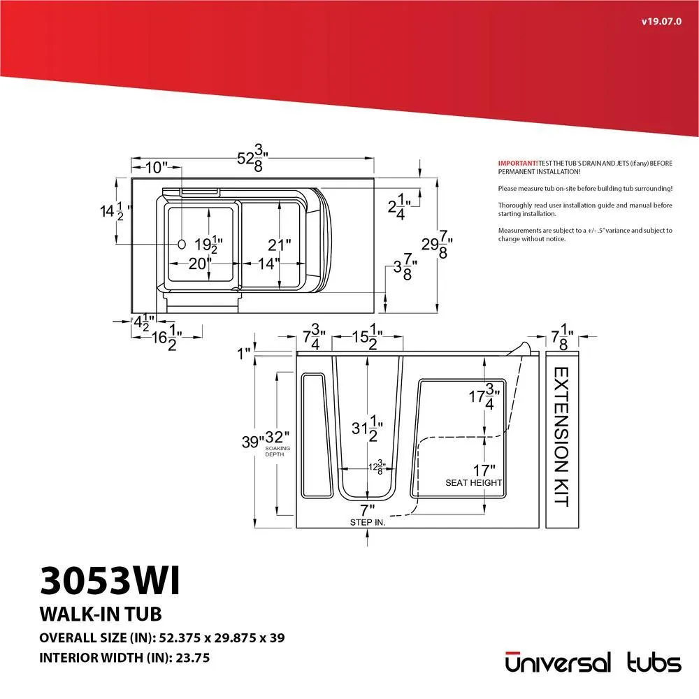 Universal Tubs HD Series 30 in. x 53 in. Right Drain Quick Fill Walk-In Soaking Bathtub in White, photo 4 of 22