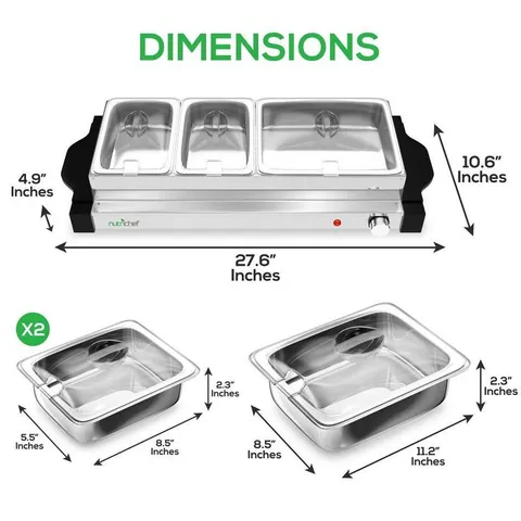 27.6 in. 3-Burner Stainless Steel Electric Food Warming Tray - Buffet Server Hot Plate Food Warmer