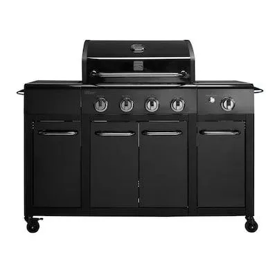 Two Tone Black On Black 4-Burner Liquid Propane Gas Grill with 1 Side Burner