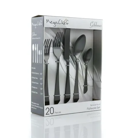 Gibbous 20-Piece Black Stainless Steel Flatware Set (Service for 4)